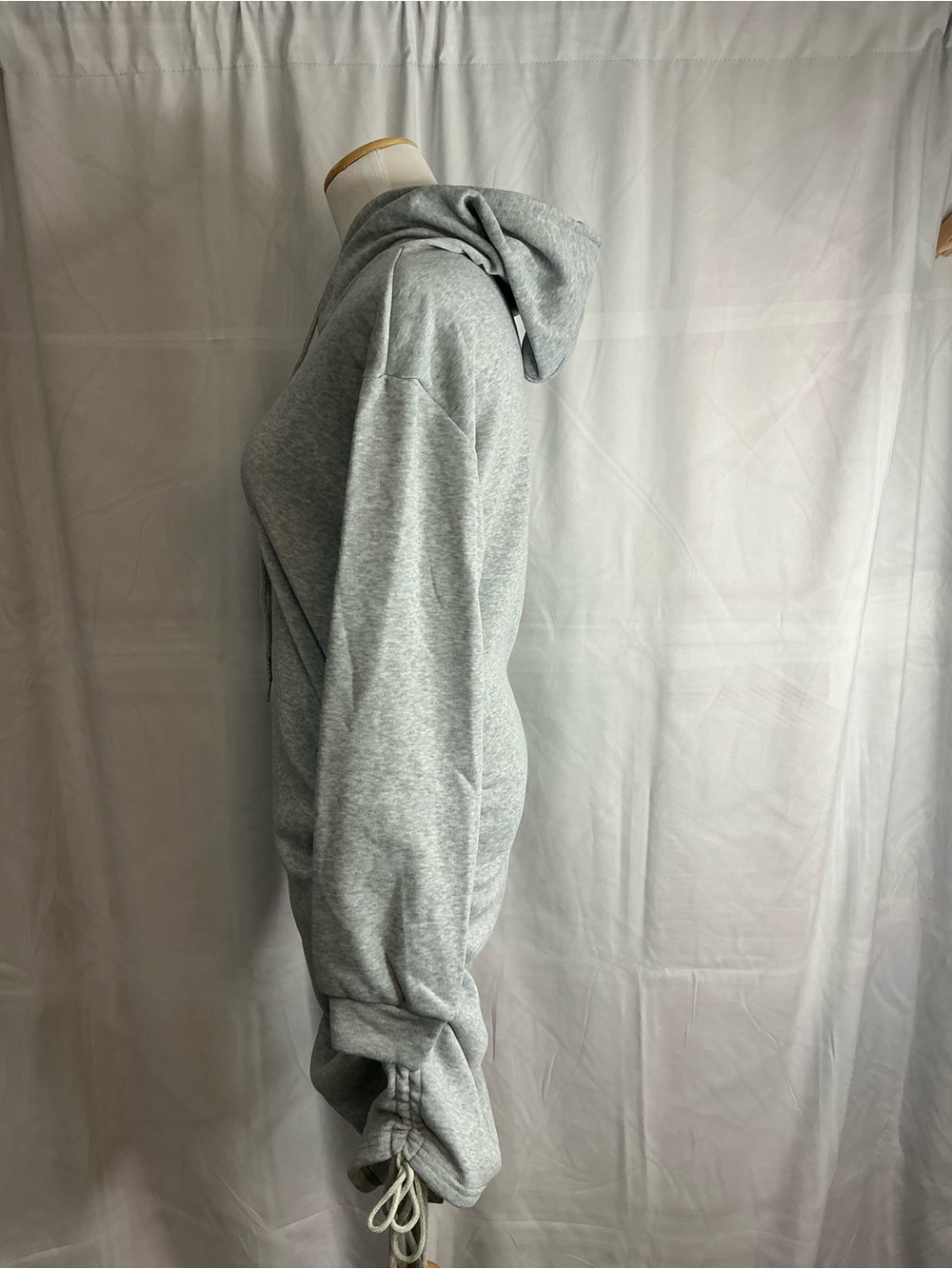 2396 -Casual Drawstring Ruched Hooded Bodycon Mini Sweatshirt Dress - Picture 11 of 16